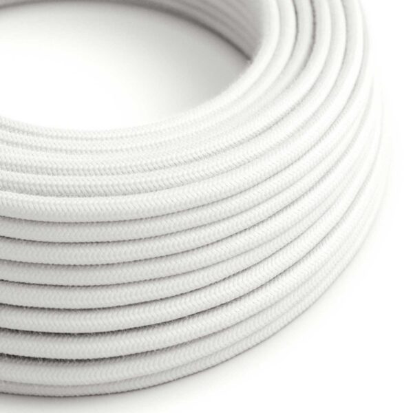 Round Electric Cable covered by Cotton solid color fabric RC01 White (1 Metre)