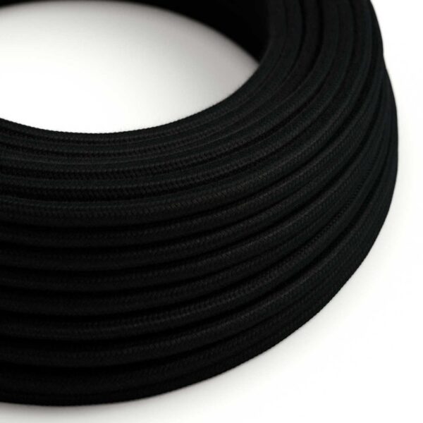Round Electric Cable covered by Cotton solid color fabric RC04 Black (1 Metre)