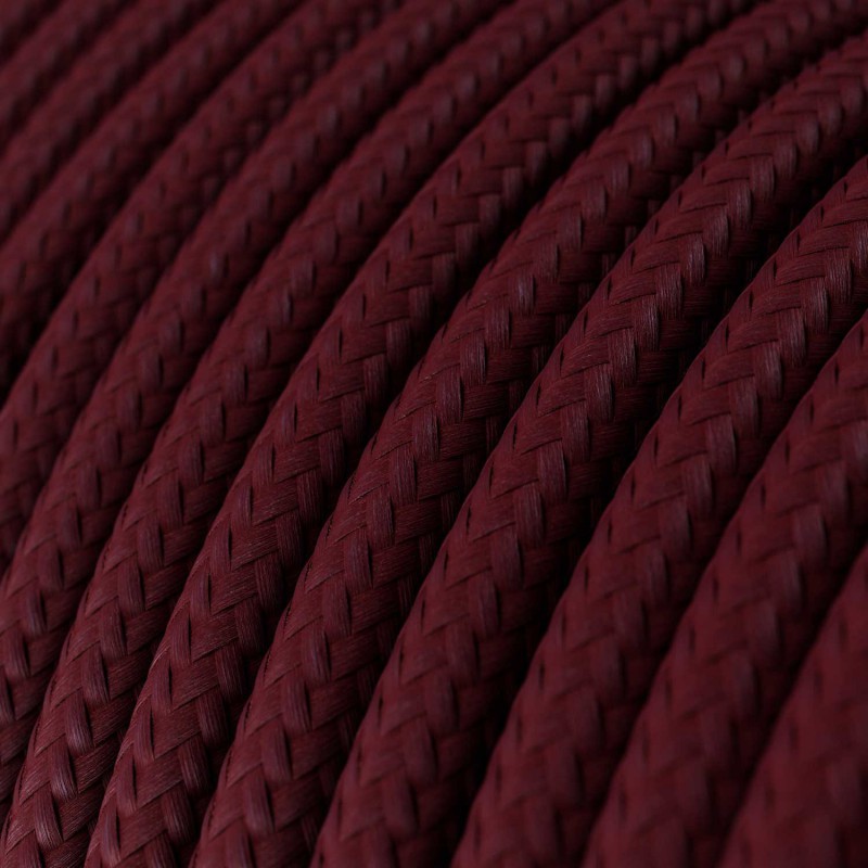 Round Electric Cable covered by Rayon solid color fabric RM19 Burgundy (1 Metre) - Image 2