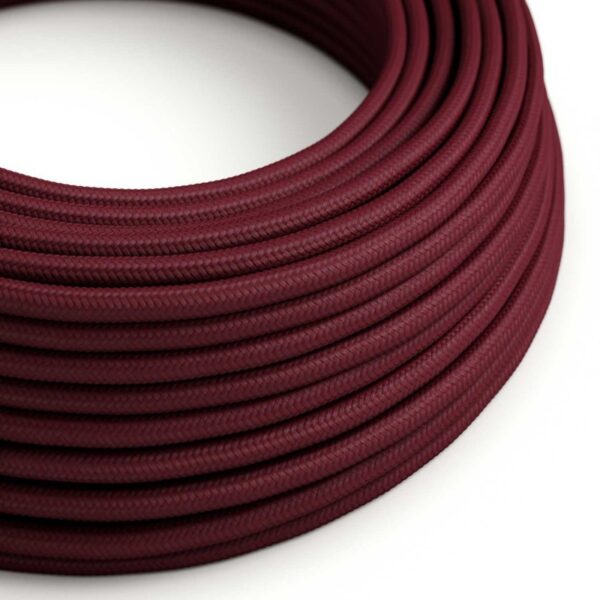 Round Electric Cable covered by Rayon solid color fabric RM19 Burgundy (1 Metre)