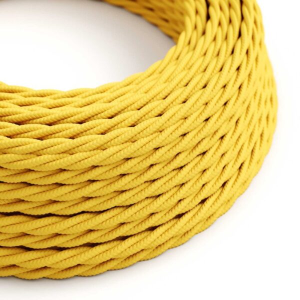 Twisted Electric Cable covered by Rayon solid color fabric TM10 Yellow (1 Metre)