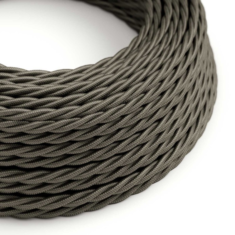 Twisted Electric Cable covered by Rayon solid color fabric TM26 Dark Grey (1 Metre)